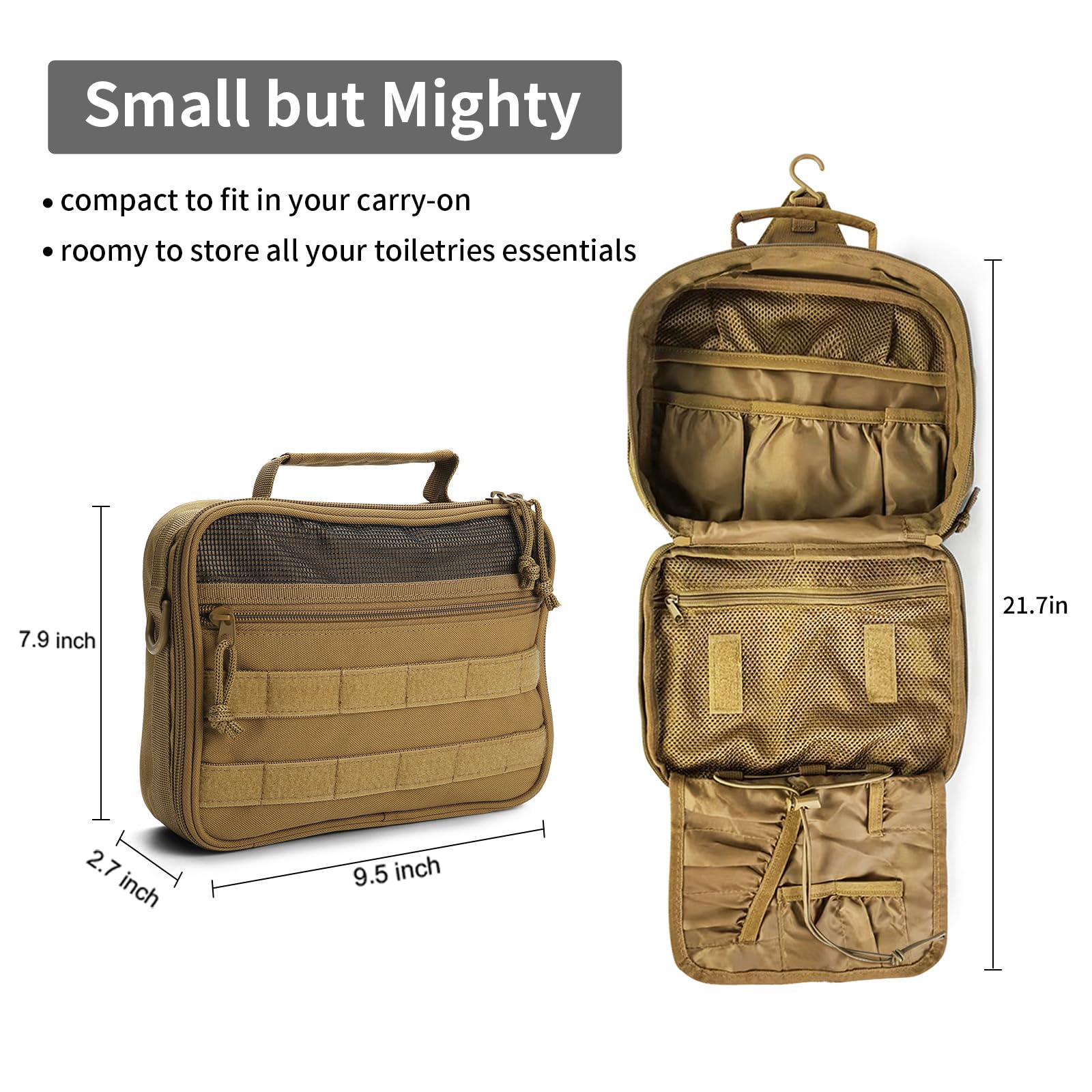 SMONT Toiletry Bag for Men Travel Toiletry Organizer Dopp Kit Travel Organizer Toiletries Travel Bag Shaving Hygiene Bag Bathroom Hanging Men's Toiletry Bag for Short Trips Brown
