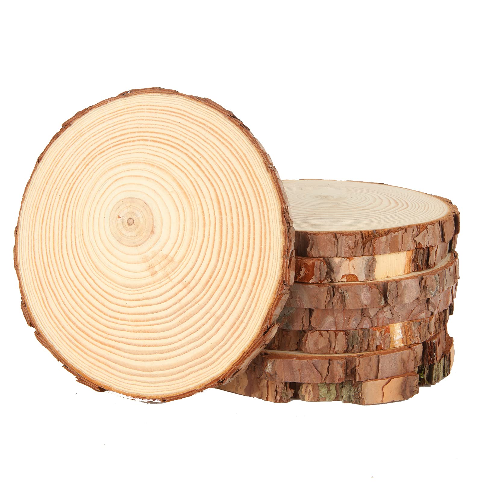 JMIATRY 8 Pcs Natural Wood Discs, 16-18cm Diameter Unfinished Round Log Slices, Wooden Slices for Crafts, Christmas and Wedding Ornaments