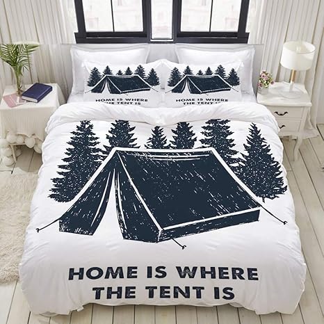 Amazon Vamix 布団カバー シングル 3点セット 家は テントが松の木でレタリングしているところですcamping Travel Theme ベッド用 掛け布団 枕 カバー 洋式 和式兼用210 X 210cm 寝具カバーセット オンライン通販