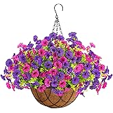 Artificial Hanging Baskets Faux Bougainvillea, Flowers Plants for Outdoor Outside Spring Decoration, Fake Silk UV Resistant Look Real Long Trailing Vines for Front Door Porch Planter Urn Patio Balcony