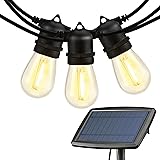 Solar String Lights Outdoor, 48FT S14 Outdoor String Lights With 15 Bulbs, Commercial Hanging LED Patio Lights with 4 Lightin