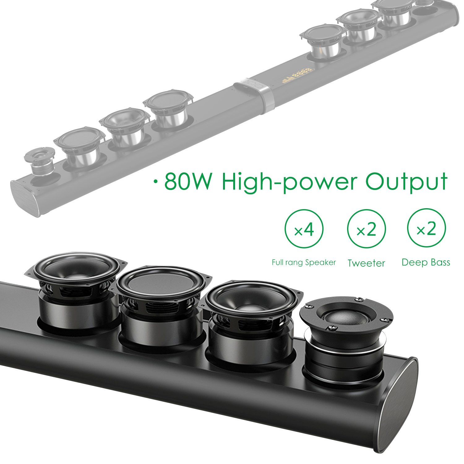 Mugig Sound Bar Bluetooth Realistic Surround Sound with Crystal Clear Audio, Bass Sound Built-in Subwoofer for TV