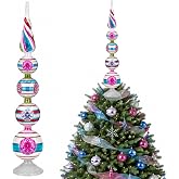 Roowest 16'' Bright Vintage Glass Christmas Trees Topper Retro Decor | Hand Blown Glass, 5 Tier Retro Design, Multicolor Stripes, Indent Reflectors, Mid Century Modern MCM Decor for Xmas Trees