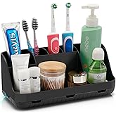 GFWARE Black Toothbrush Holder - 7 Slots Bathroom Organizer Countertop with Drainage Matte Black Electric Toothbrush and Toot