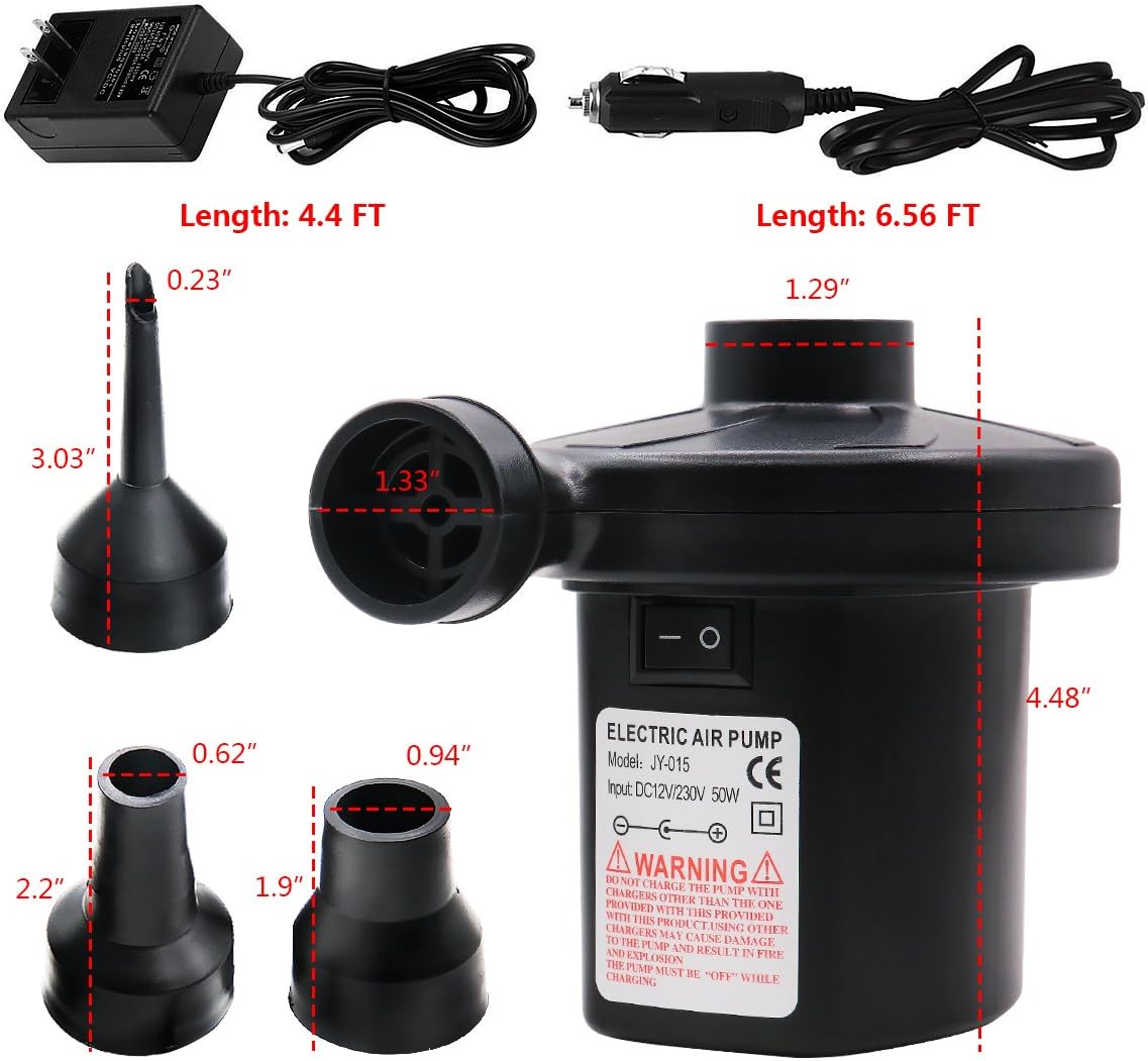 Omont Electric Quick-Fill Air Pump 110V AC/12V DC Portable Inflator Air Mattress Pump for Inflatable Air Bed Lake Floats Rafts Pool Toys: Home Improvement