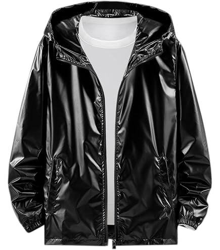 Lars Amadeus Black Metallic Jacket for Men's Solid Zipper Sparkle