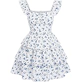 RoseSeek Girl's Floral Summer Dress Ruffle Shirred High Waist Ruched Sweetheart A Line Spring Dress