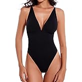 ciksob Deep V Backless Shapewear Bodysuits Tummy Control Butt Lifting Thong Body Suits Shaper for Women