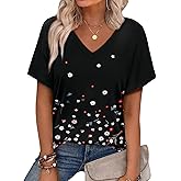 Alaroo Tshirts Shirts for Women Dressy Short Sleeve Tunic Tops V Neck Oversized Tshirts for Women Print 11 XXL