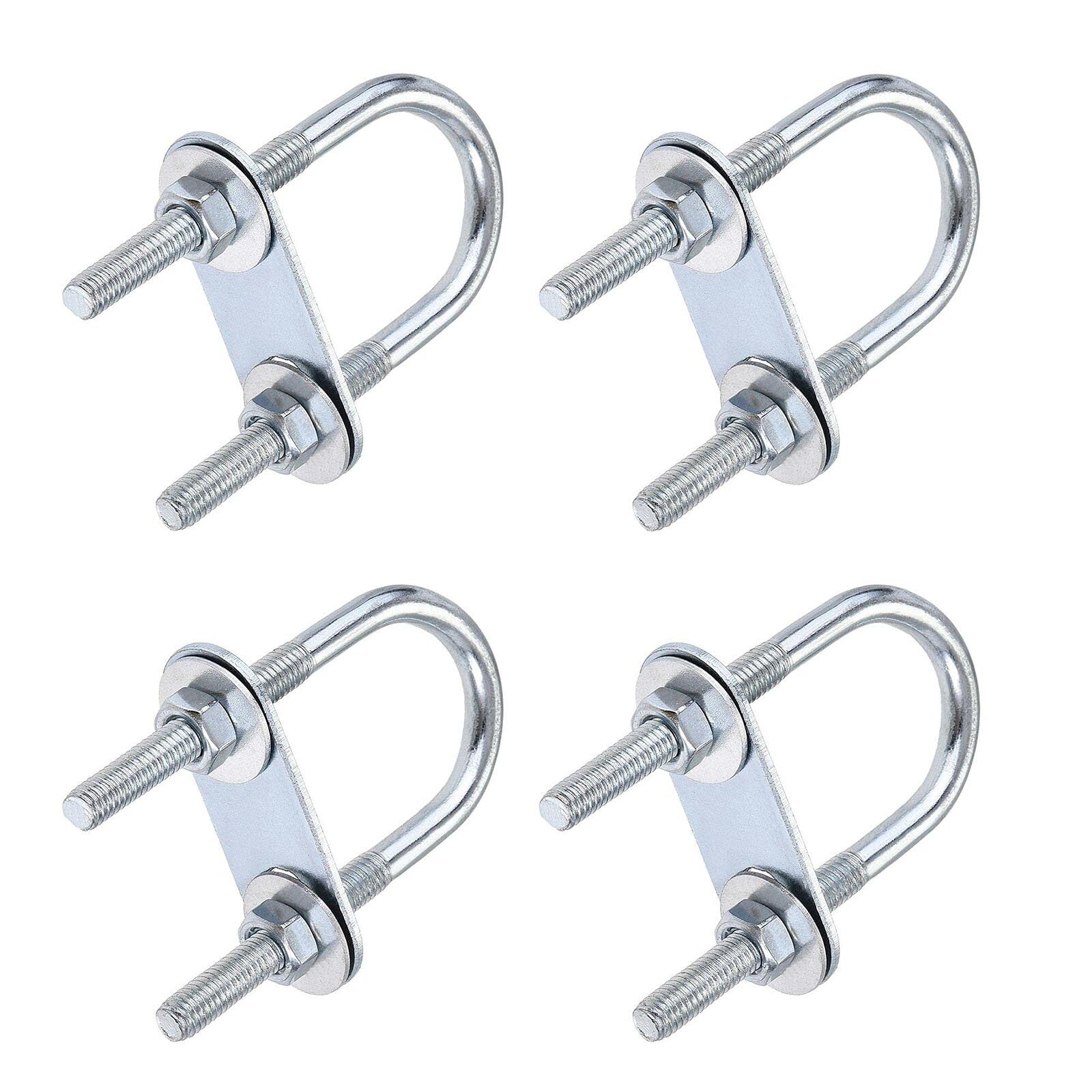 TOP-VIGOR 4 sets M6 Round U-Bolts, 25mm Inner Width 70mm Length Steel U-Bolts with Nut, Plate, Washer for Building Installations Mechanical Parts Connection Cehicles Ships