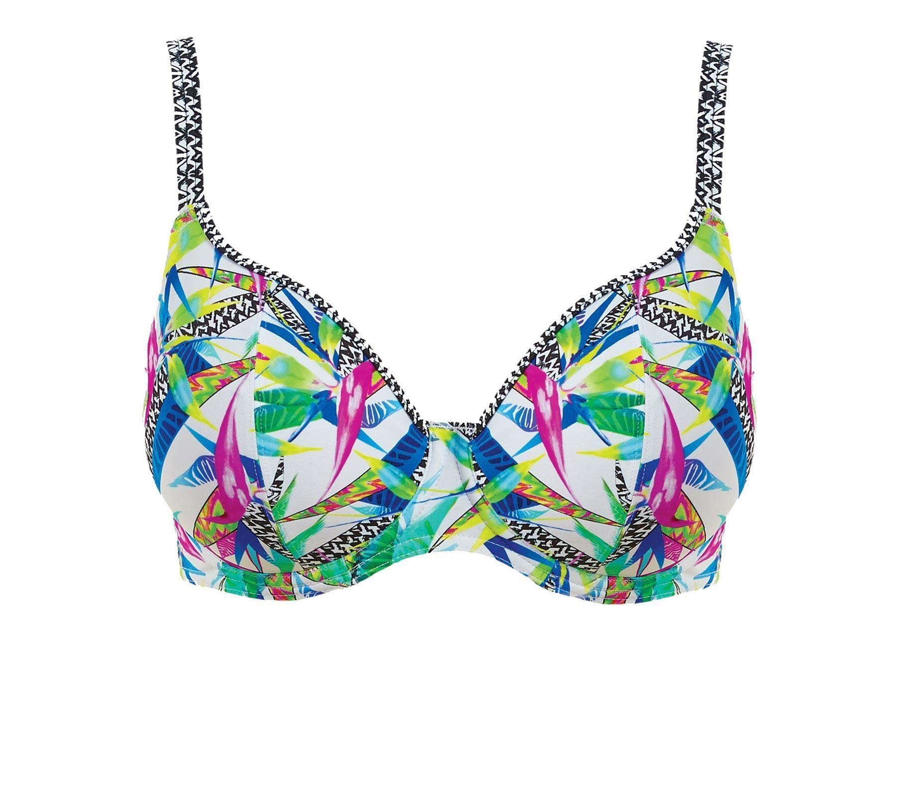 Freya Womens Tropicool Underwire Non Padded Plunge Bikini Top, 28DD, Multi