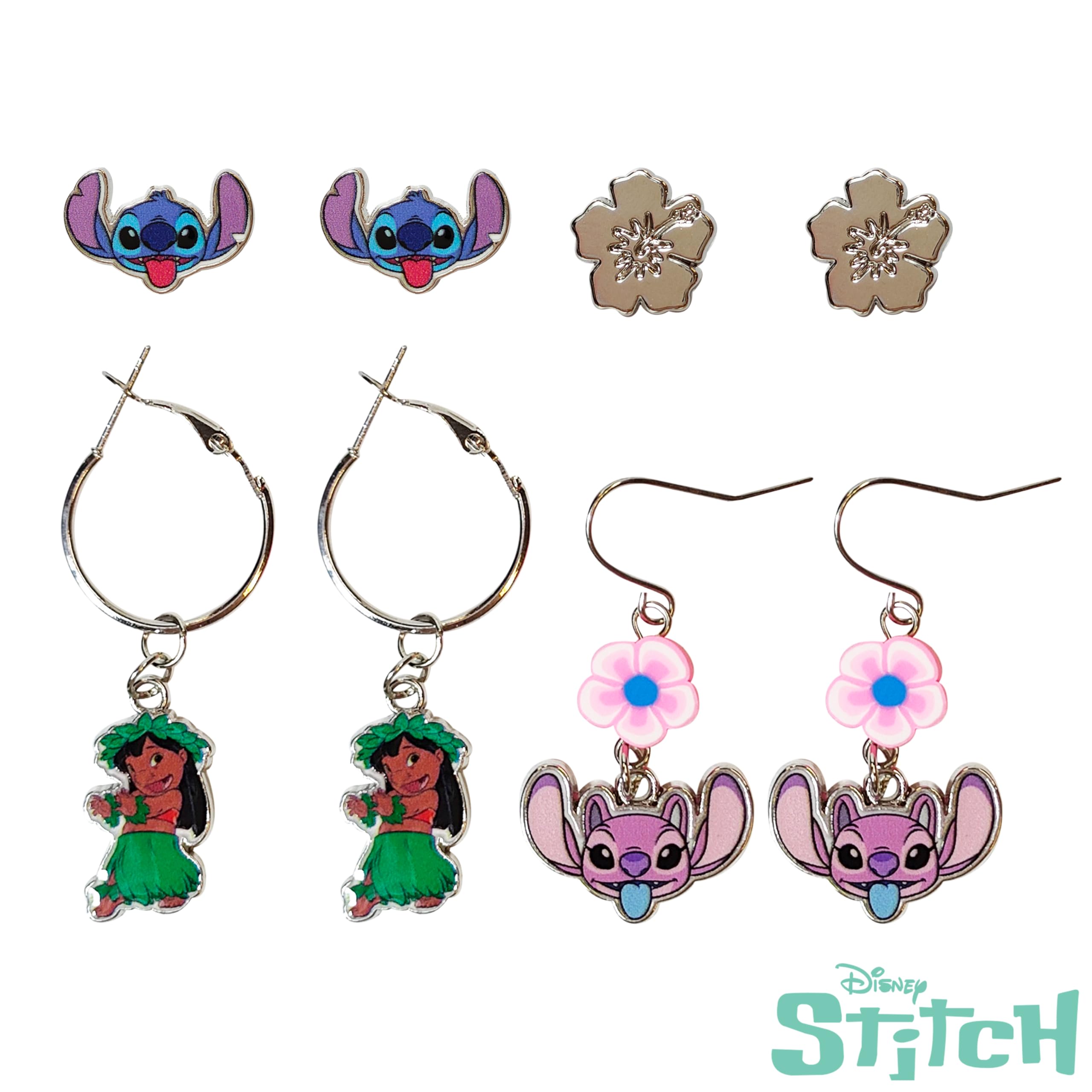 Stitch Hypoallergenic Earrings for Girls Stud Earrings & Fishhook Drop Earring Sets with Charms One Size Fits All Stitch Jewelry Girls Earrings, Disney Accessories for Girls Ages 4+
