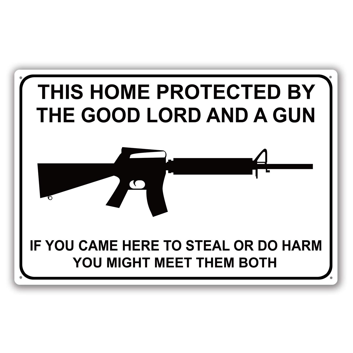 BESTWD Aluminum This Home Protected by Good Lord and A Gun AR-15 8x12 Metal Sign S147 Business, Nostalgic, Retro, Vintage and Funny Signs