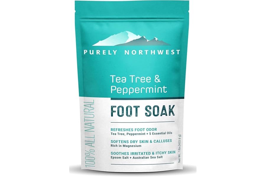 Epsom Salt Tea Tree Foot Soak-Toenail Repair, Softens Thick Calluses & Corns, Stubborn Foot Odor, Athletes Foot Burning & Itching, Damaged Discolored Nails: Purely Northwest USA 16 ounces/1Lb