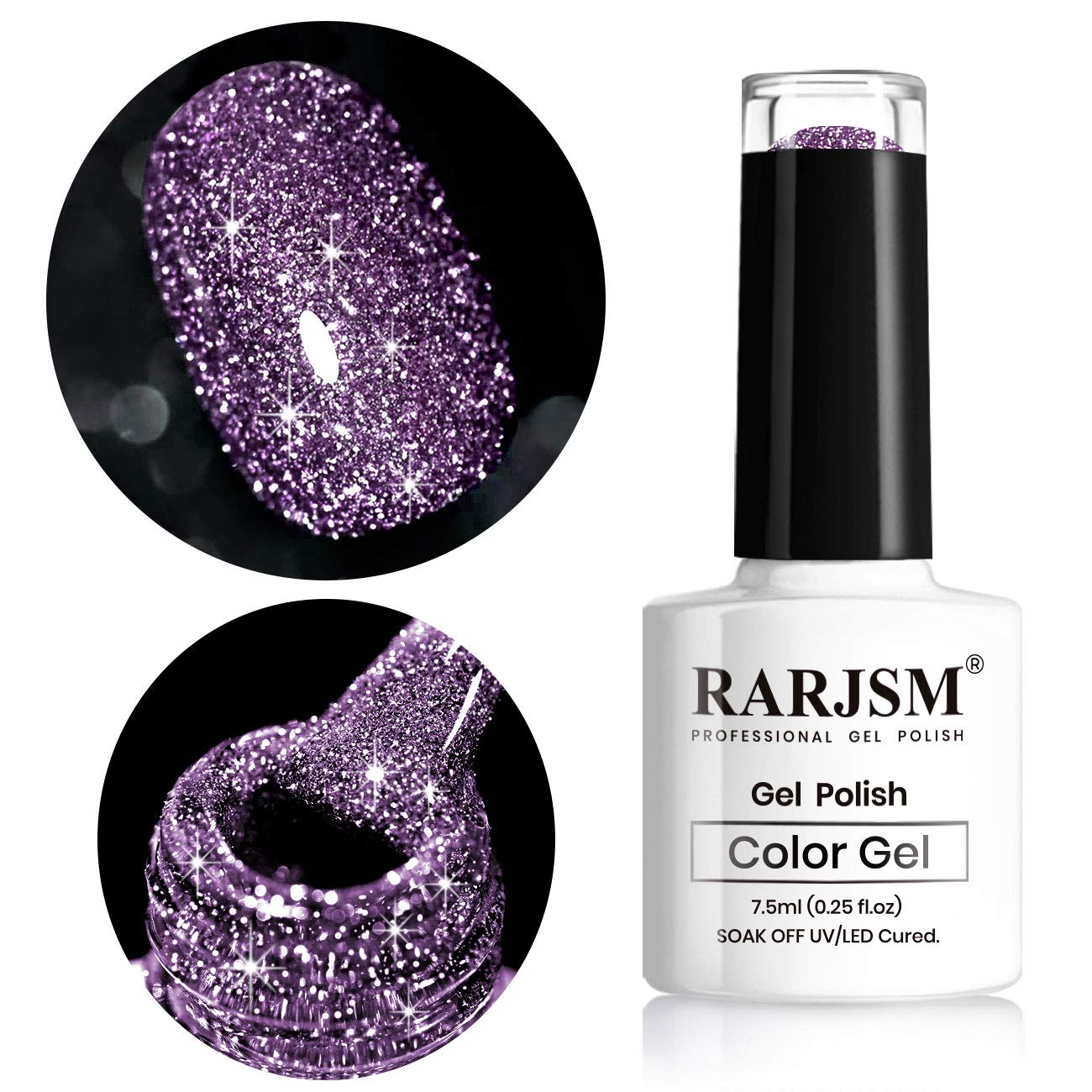 RARJSM Sparkle Purple Gel Nail Polish, Dazzling Glitter Gel Nail Polish, Shinny Glitter Nail GelPolish,Nail Art Varnish Manicure Salon Requires Drying Under UV LED Lamp 7.5ml 1Piece