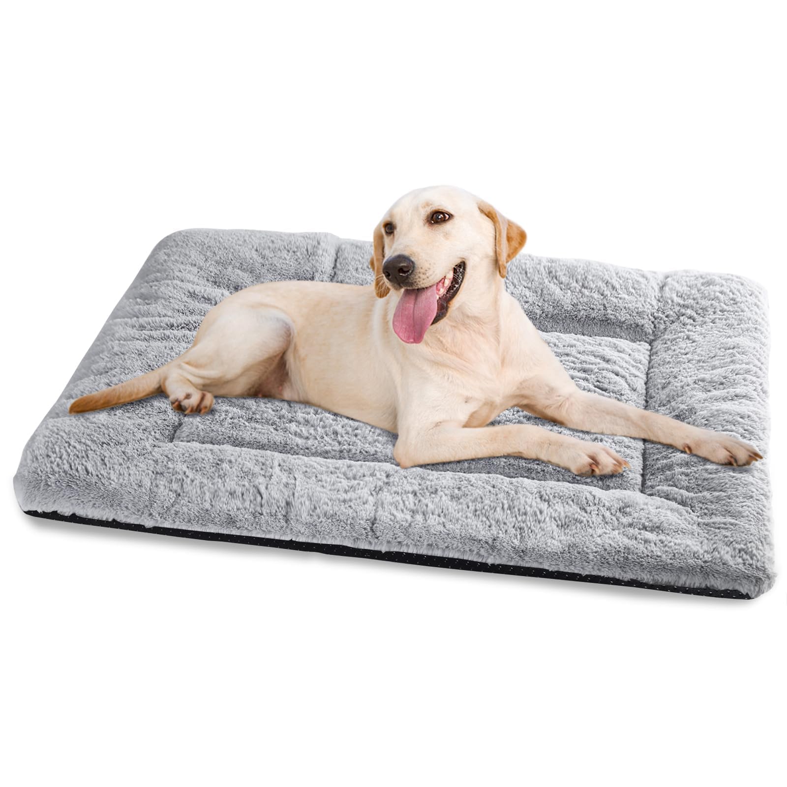 Baodan Washable Dog Bed for Medium Large Dogs Cats, Soft Dog Crate Mattress Mat, Fluffy Comfortable Pet Beds Pad Cushion- XL 106x71 cm, Grey — image 1