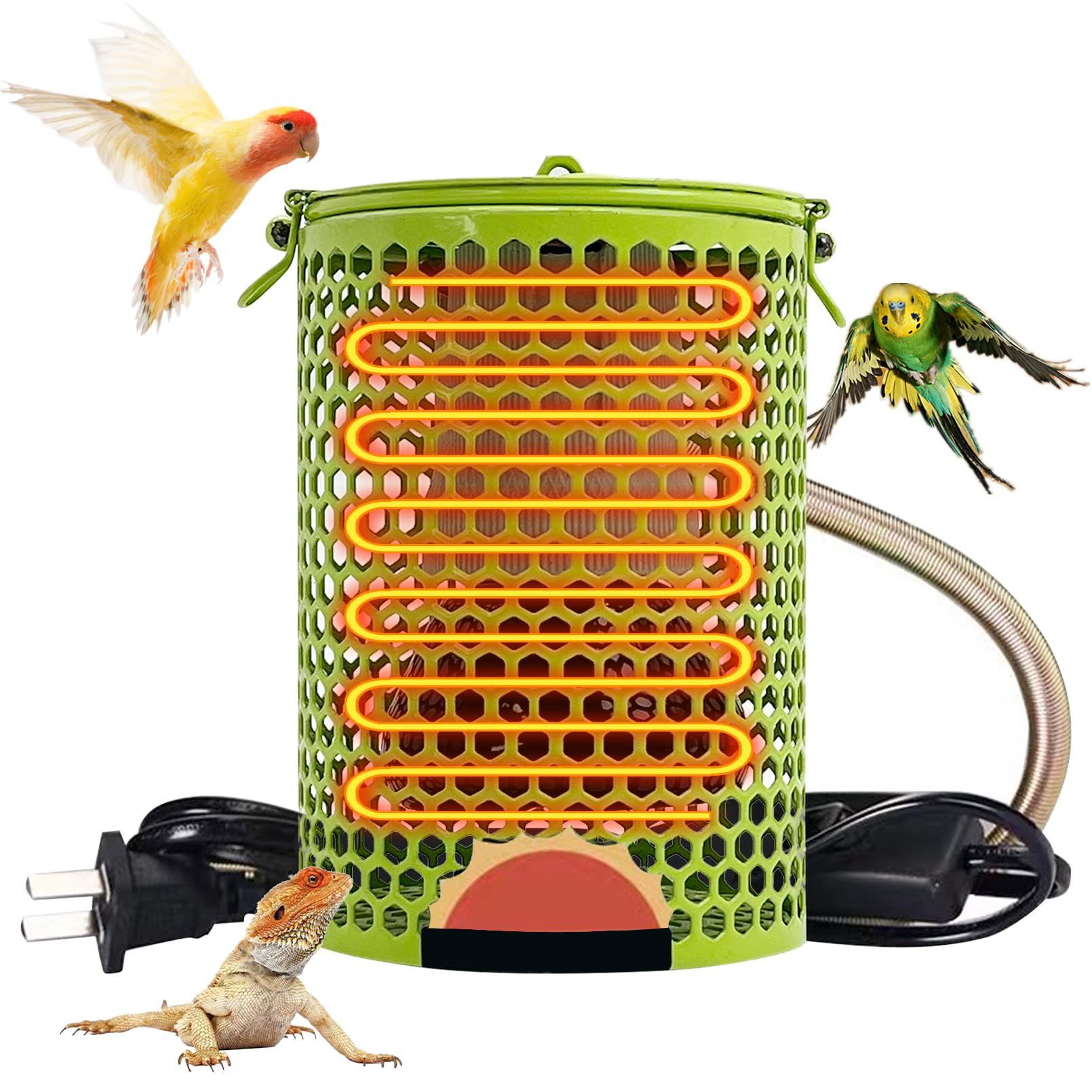 Photo 1 of Hamiledyi Ceramic Heat Lamp Bulb with Lampshade,Reptile Heat Lamp Guard 100W Bird Cage Heater Adjustable Temperature Anti-Scald Heating Bulb No Light Emitter for Reptile,Bearded