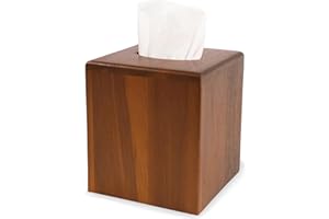 KOLWOVEN Tissue Box Holder - Tissue Box Cover Square- Acacia Wood Tissues Cube Box Cover -Modern Farmhouse Decor Facial Tissue Holder on Table and Bathroom (Square)