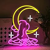 Virlusy Moon Lady Neon Sign for Wall Decor Dimmable Woman Led Lights Signs Pink Yellow Led Signs for Bedroom decor Neon Light for Bar Party Salon Decoration for Girls' Birthday Gift