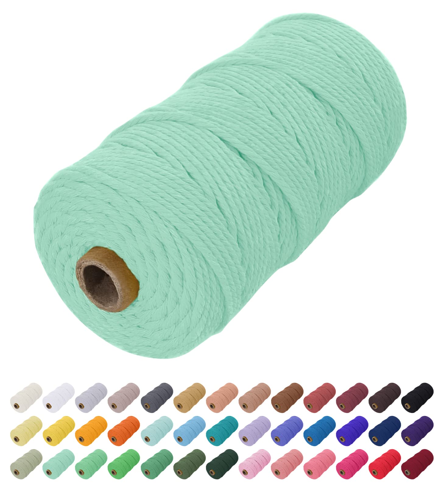 Uiopa Macrame Cord 2mm x 200m, Thick Rope Yarn Natural Cotton Cord, Macrame String for DIY Crafts, Plant Hangers, Wall Hangings, Decorations (Mint Green)