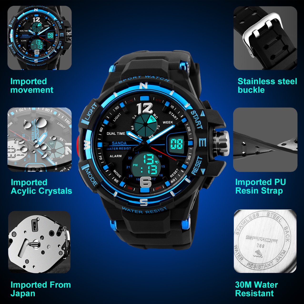Kids Digital Sport Watch for Boys, Childrens Outdoor Sports Waterproof Military Analog Watches with Alarm