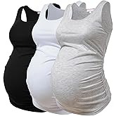 BHOME Maternity Tank Tops for Women Ruched Sleeveless Basic Tops Layering Maternity Shirt Vest Pregnancy Tee