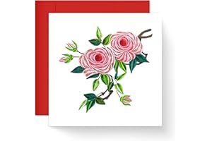 TUMYBee Rose of Love Card, Birth Flower Card, Quilling Floral Card for Valentine, Sympathy, Thinking Of You, Quilled Card for Christmas,Birthday,Anniversary, Friend Mom with Envelop (Double Rose)