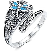 JKR Turquoise Spoon Rings for Women Sterling Silver Vintage Antique Thumb Ring Boho Jewelry Anniversary Birthday Gift for Wife Her Mom