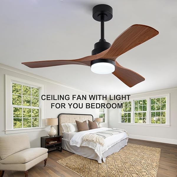 OMYU 42 INCH CEILING FANS WITH LIGHTS AND REMOTE, ABS BLADES, DIMMABLE AND QUIET REVERSIBLE DC MOTOR, BROWN MODERN CEILING FAN WITH LIGHT FOR OUTDOOR INDOOR BEDROOM LIVING ROOM(NOT SOLID WOOD)