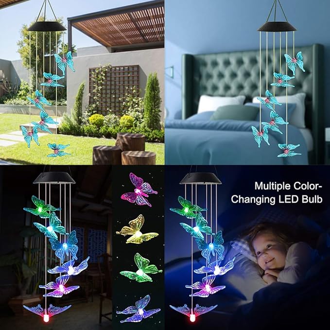 Carillon De Vent Solaire Carillons De Vent Dange Changeant De Couleur Led Lumiere Interieure Exterieure Patio Pelouse Jardinage Cadeaux Festival Decor Pour Anniversaire Cadeaux De La Saint Valentin Sculptures Cinetiques A Vent Jardin