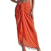 Eicolorte Beach Sarong Pareo Womens Semi-Sheer Swimwear Cover Ups Short Skirt with Tassels