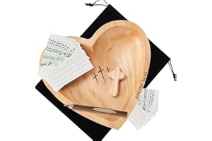 Witwatia Wooden Prayer Bowl with 24 Cards & Pine Cross, Heart Shaped Bowl with Engraved Cross & Pen, Religious Gifts for Wome