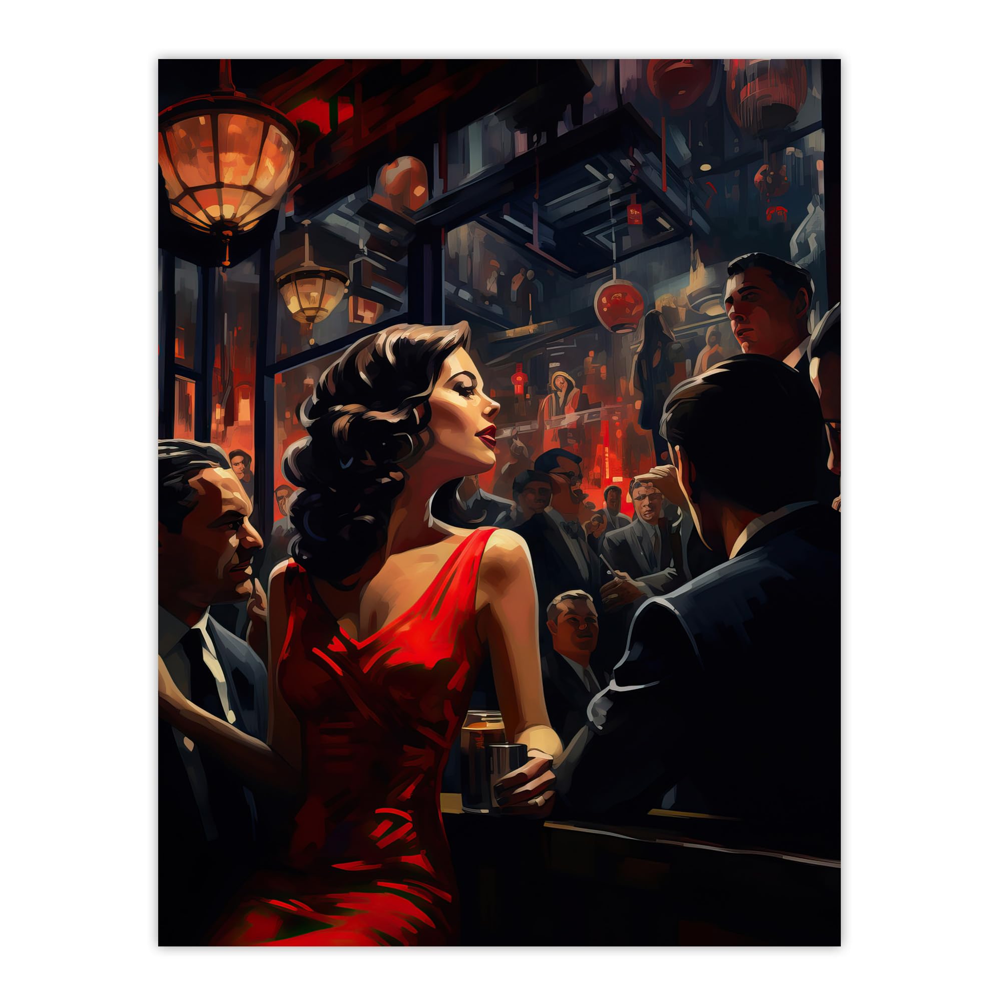 Artery8 The Girl In The Red Dress Film Noir Jazz Bar Nightclub Vintage Large Wall Art Poster Print Thick Paper 18X24 Inch