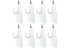JOGFFDE Bucktail Teasers Fishing Hook - 8PCS Saltwater Fishing Jig Stainless Steel Hook with Crystal Flash Feather Bucktail Fishing Lures Saltwater Freshwater Fishing Gear