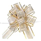 MECCANIXITY 10pcs 7 Inch Large Pull Bow Gift Wrapping Bows Ribbon Organza Cream White for Wedding Baskets Presents Christmas Party