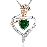 immobird Rose Gold Heart Necklace Birthstone Jewelry Sterling Silver Jewelry Plated White Gold Valentine's Day Gift Women for Wife Mom Necklace for Women