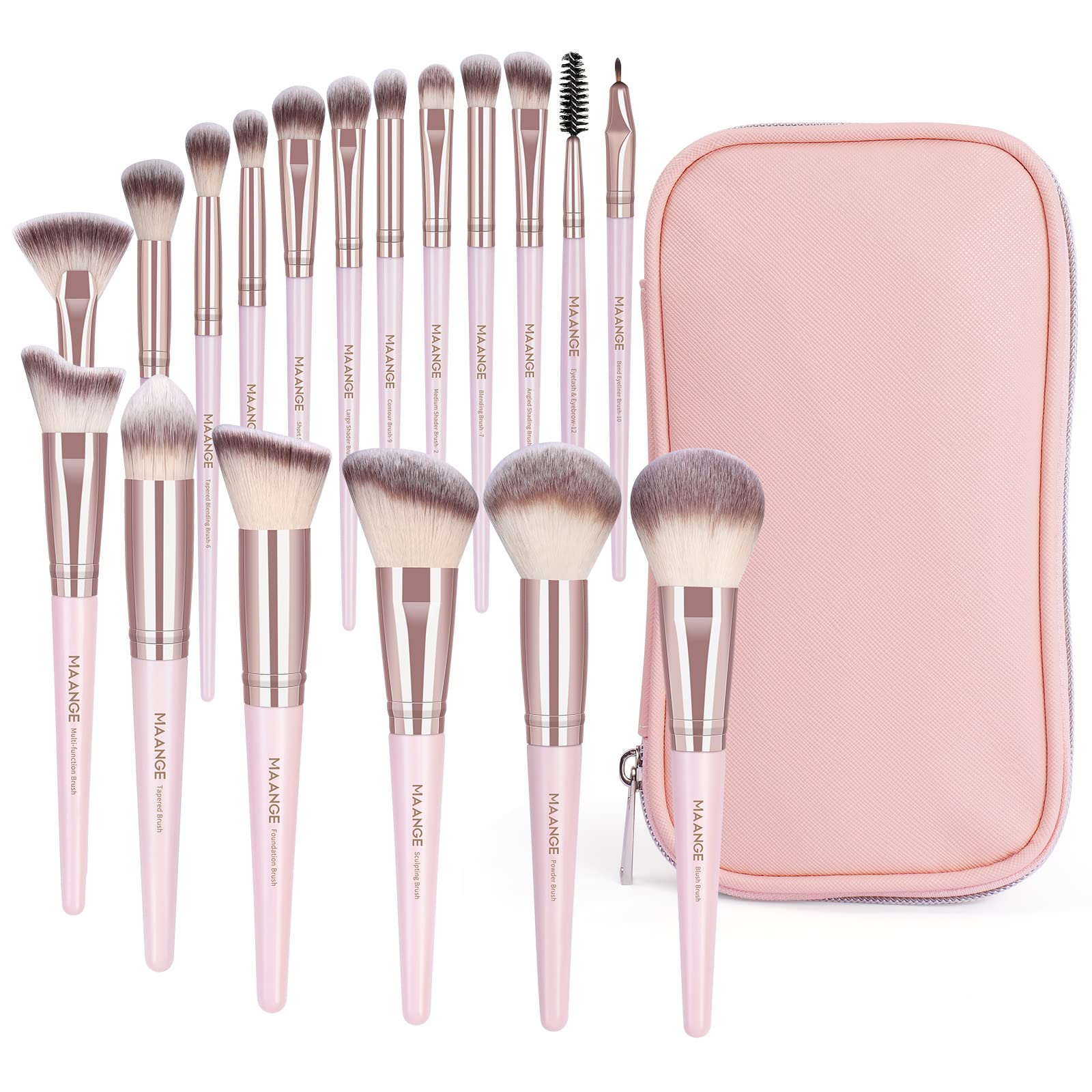 MAANGE Makeup Brushes,18 Pcs Professional Premium Synthetic Make up Brush Set with Case, Foundation Kabuki Travel Make up Brushes set