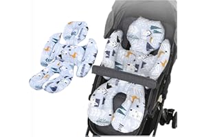 TOPOQ Baby Stroller Insert Stroller Head and Body Support Cushion Car Seat Insert Universal Pram Seat Cushion Stroller Liner Pushchair Seat Cushion Pad For Baby High Chair Buggy Bassinet (cartoon grey)