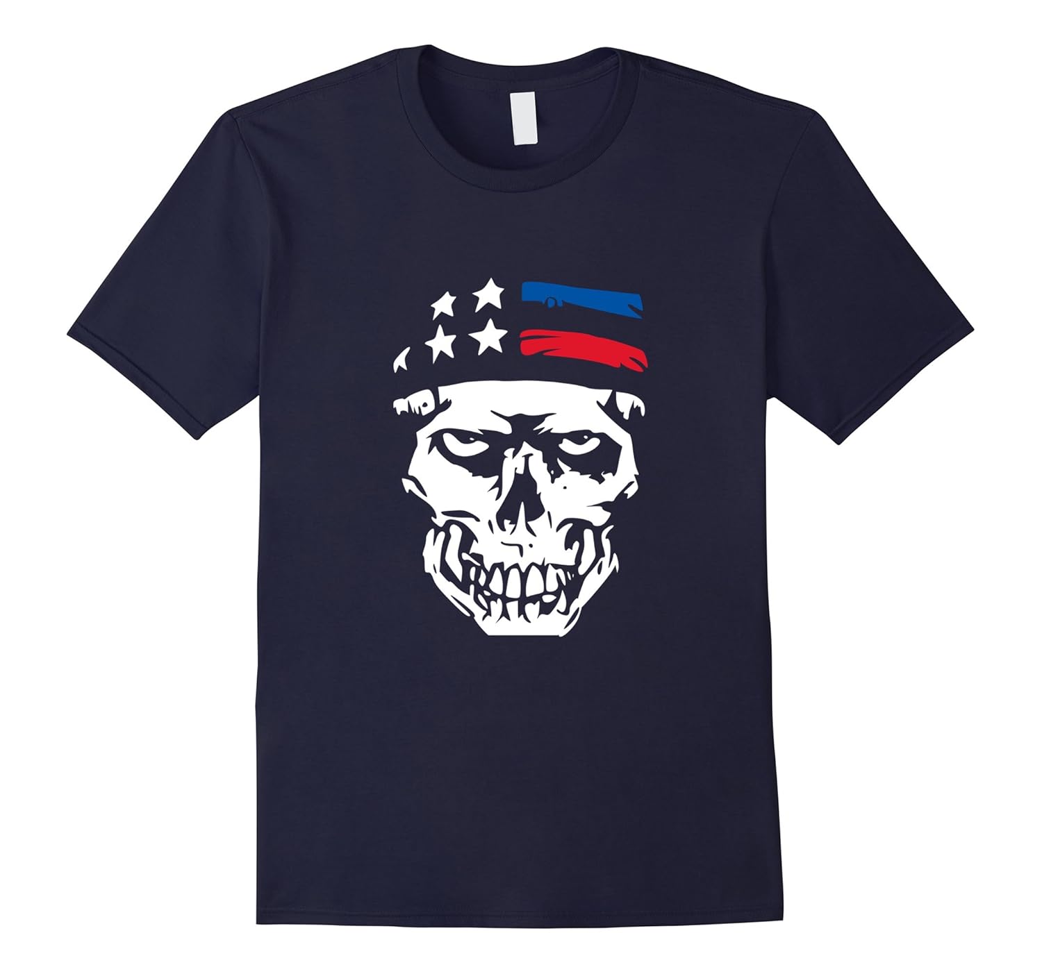 Red White and Blue American Flag Skull-Rose