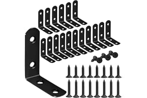 YIVCKOM 18-Pack L Shape Corner Brackets, Stainless Steel Metal Angle Braces for Wood Furniture, Heavy Duty Black 2 inch Shelf Bracket with Long Screws for Household Project (L Shape Black)