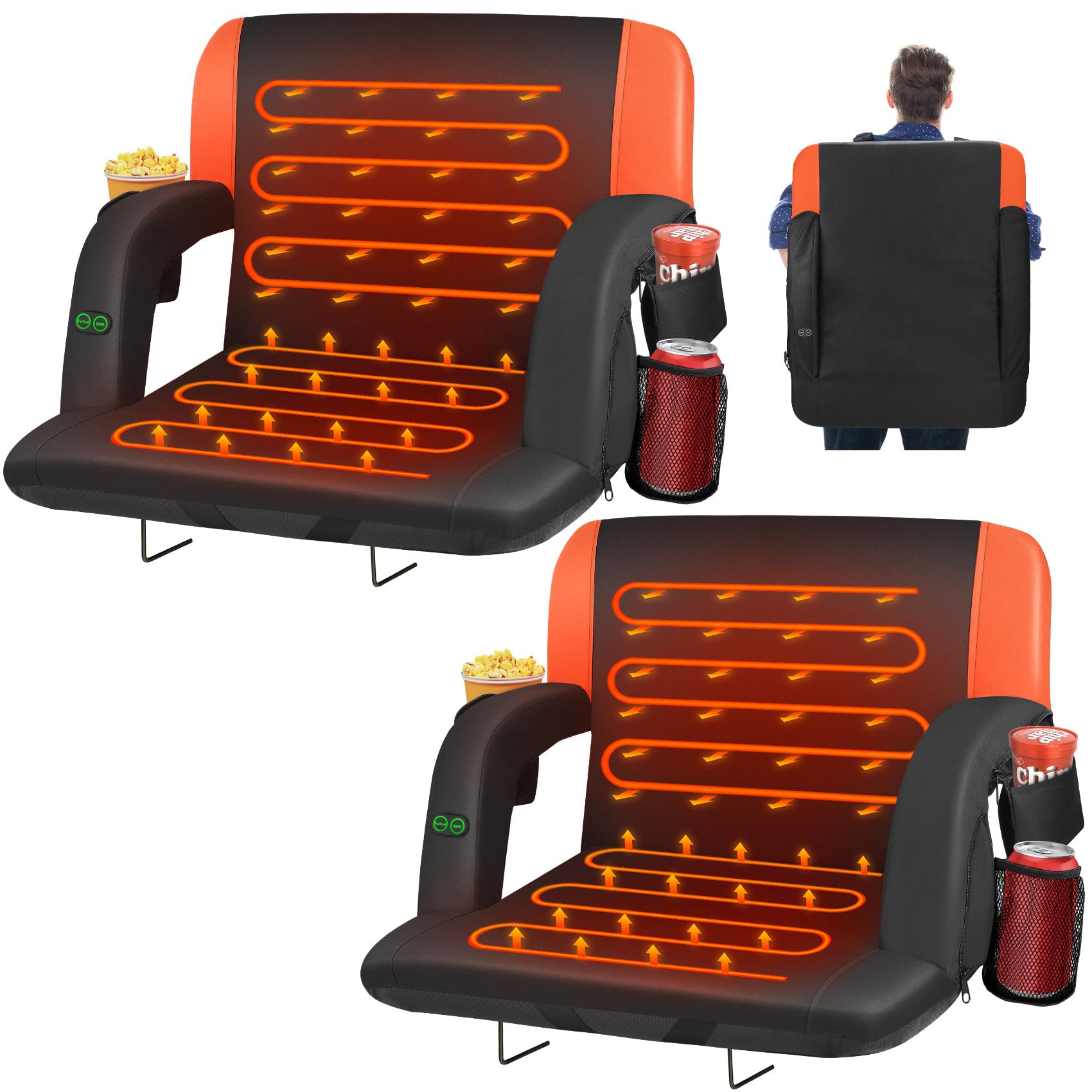 HOPERAN 21" 2pcs DualSided Heated Stadium Seats for Bleachers with