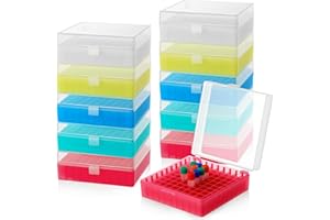 Kingdder 10 Pack 100 Well Centrifuge Tube Cryogenic Storage Box with Snap Clasp Polypropylene Freezer Box Microtube Holder Rack with Lid Fit 0.5/1.5/2.0 ml Microcentrifuge Tubes Vials(Assorted Color)