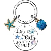 Celaqiu Beach Gifts for Women Seashell Keychain Beach Stuff for Teen Girls Ocean Themed Gifts for Birthday Christmas Beachy Keychain for Her