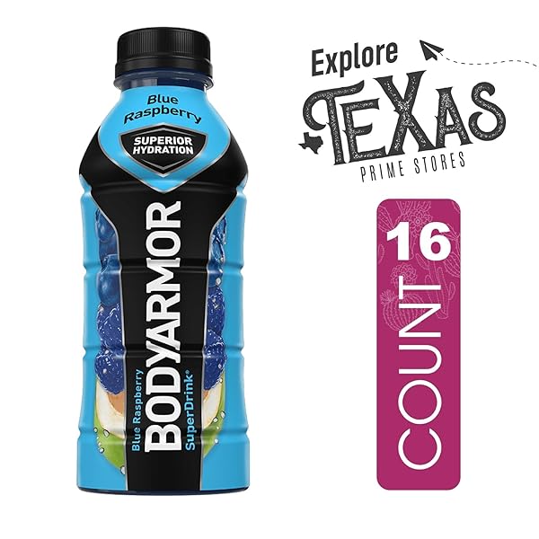 BODYARMOR – UNIQUE OUTLET BUNDLE: 16-PACK OF BLUE RASPBERRY SPORTS DRINK POTASSIUM-PACKED ELECTROLYTES 16 FL OZ PLASTIC BOTTLE + 1 UTILITY PROP.