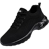 Tinefiy Steel Toe Shoes for Women Lightweight Safety Shoes Air Cushion Comfortable Slip Resistant Indestructible Womens Puncture Proof Work Shoe