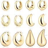 Wgoud 6 Pairs Gold Hoop Earrings Set for Women, 14K Gold Plated Hypoallergenic Lightweight Chunky Open Huggie Hoops Earrings Jewelry for Gifts.