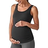 G4Free BareFeel Built in Bra Maternity Tank Tops with Removable Pads Ruched Sleeveless Stretchy Pregnancy Yoga Workout Shirts