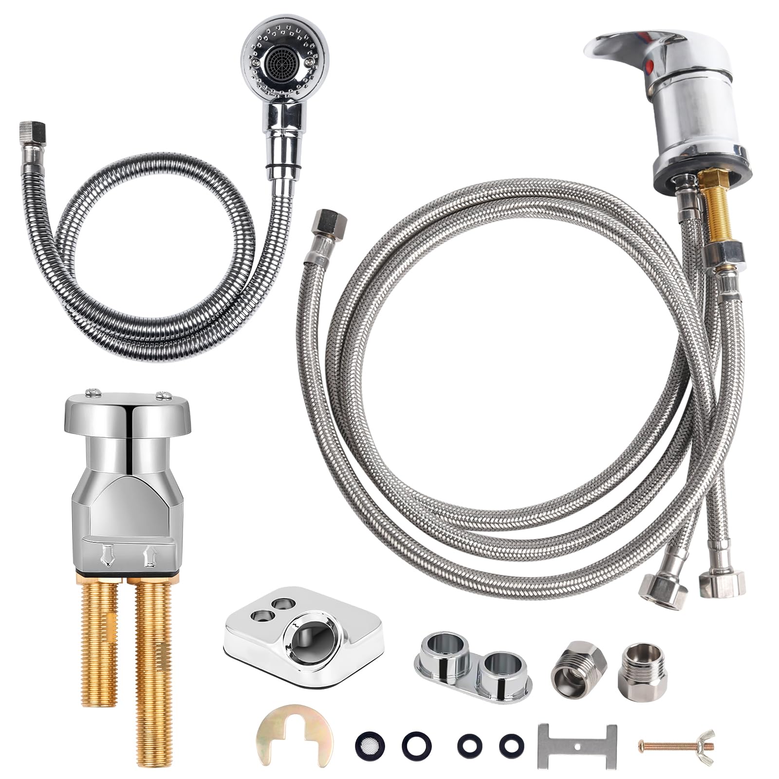 Photo 1 of ZILAMPU Salon Shampoo Bowl Sink Faucet Vacuum Breaker Replacement Kit Hair Salon Waterproof Faucet with Shampoo Bowl Hose and Sprayer Replacement Parts for Shampoo Bed Basin for Backwash Barber Chair