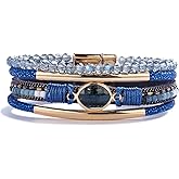 FANCY SHINY Leather Wrap Bracelets Crystal Beads Bracelet Boho Cuff Stone Charm Bracelets with Clasp Costume Jewelry for Women