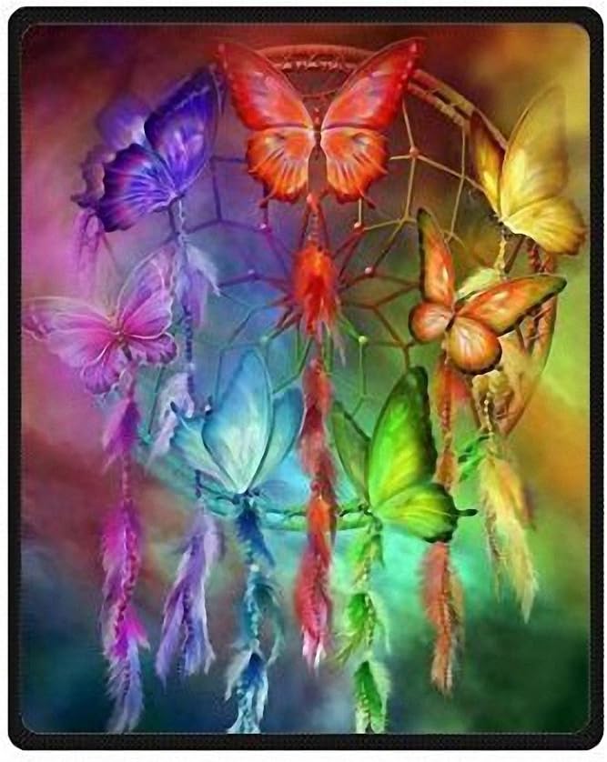 QH with Colorful Butterfly Velvet Plush Throw Blanket(Large) Super Soft and Cozy Fleece Blanket Perfect for Couch Sofa or Bed